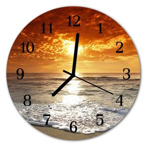 Ceas de perete din sticla rotund Sea Beach Peisaj Orange