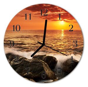 Ceas de perete din sticla rotund Sunset Natura Orange