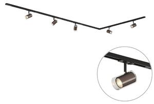Sistem de iluminat pe șină modern negru cu 5 spoturi bronz închis monofazate - Iconic Lloyd