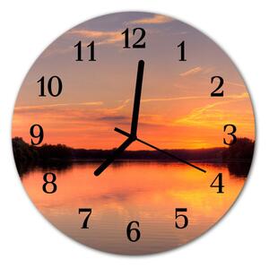 Ceas de perete din sticla rotund Sunset Natura Orange