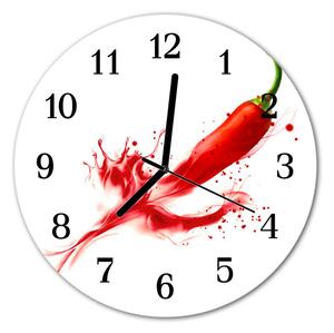 Ceas de perete din sticla rotund Chili Pepper Chili Pepper Red