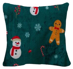 Fata de perna din microplus SNOWMAN AND GINGERBREAD 45x45 cm, verde