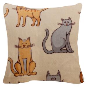 Husa din microplus pentru pernuta COLORED CATS 45x45 cm, crem