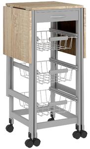 HOMCOM Cărucior de Bucătărie din Lemn și Metal cu 3 Coșuri, Sertar și Clapete, 37x37x77.5 cm, Gri | Aosom Romania