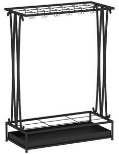 HOMCOM Suport pentru Umbrele din Oțel cu Tavă de Scurgere Detașabilă, 50x24x68 cm, Negru | Aosom Romania