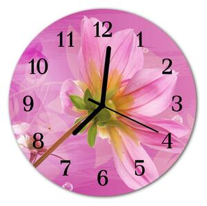 Ceas de perete din sticla rotund Floare floare roz