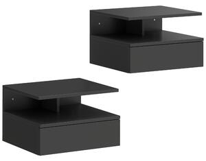 HOMCOM Set de 2 Noptiere Suspendate cu Sertar și Raft Deschis, 35x32x22.5 cm, Negru | Aosom Romania