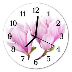 Ceas de perete din sticla rotund Magnolia Plante roz