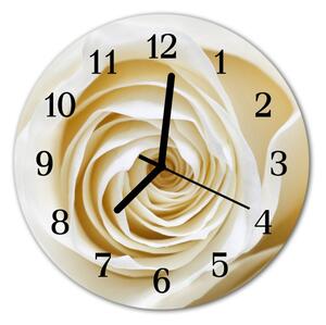 Ceas de perete din sticla rotund Rose flori albe