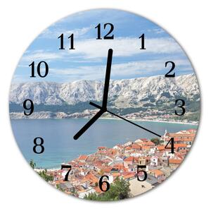 Ceas de perete din sticla rotund Bay Peisaj multicolor