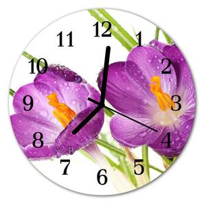 Ceas de perete din sticla rotund Branduse branduse Purple