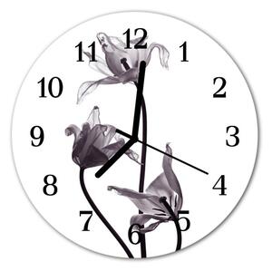 Ceas de perete din sticla rotund Flori Flori Gray