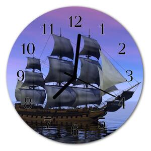Ceas de perete din sticla rotund Sailing Sailing Brown