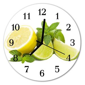 Ceas de perete din sticla rotund Lămâie Mentă de fructe Condimente verde