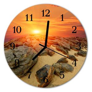 Ceas de perete din sticla rotund Sunset Natura Orange
