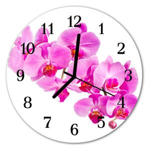 Ceas de perete din sticla rotund Orhideea flori roz