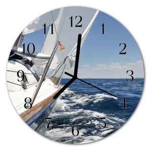 Ceas de perete din sticla rotund Yacht Vehicule Albastru