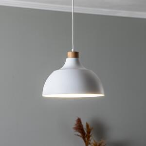Lampă suspendată Envostar Kaitt, detaliu din lemn, Ø 34 cm, alb