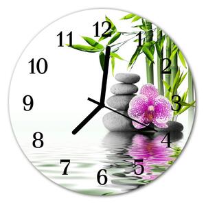 Ceas de perete din sticla rotund Pietrele Orchid pietre Flori multicolor
