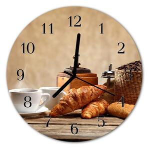 Ceas de perete din sticla rotund Cornuri Food and Drinks Brown