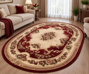Covor Clasic Sufragerie, Model Lotos 574 210 Rosu, Oval Rosu, 60x110