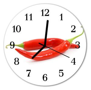 Ceas de perete din sticla rotund Chili Pepper Chili Red