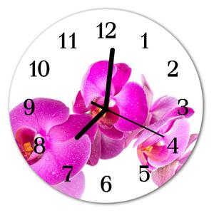 Ceas de perete din sticla rotund Orhideea flori roz