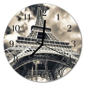 Ceas de perete din sticla rotund Turnul Eiffel Arhitectura Gray