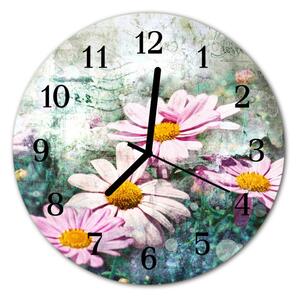 Ceas de perete din sticla rotund Flori flori roz