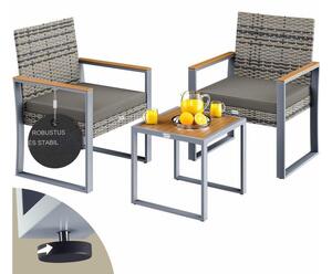 Deuba Set balcon rattan 1+2 - gri/lemn