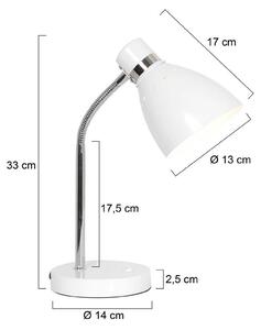 Lampă de masă Spring, alb, metal, braț flexibil, cu întrerupător