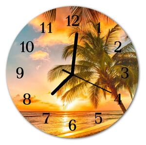 Ceas de perete din sticla rotund Sunset Natura Orange