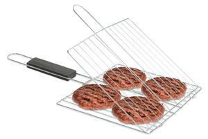 Grill gratar hamburger - cu invelis cromat, maner din lemn - 38 x 22 cm