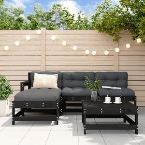 Set Set mobilier relaxare grădină 5 piese negru lemn masiv pin