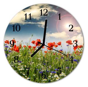 Ceas de perete din sticla rotund Meadow Peisaj verde