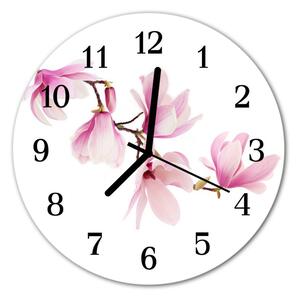 Ceas de perete din sticla rotund Magnolia Plante roz