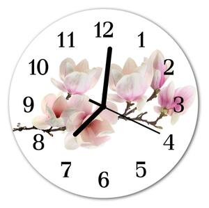 Ceas de perete din sticla rotund Magnolia Plante roz