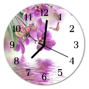 Ceas de perete din sticla rotund Fluturi Animale Violet
