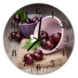 Ceas de perete din sticla rotund Cireșe Cireșe Burgund
