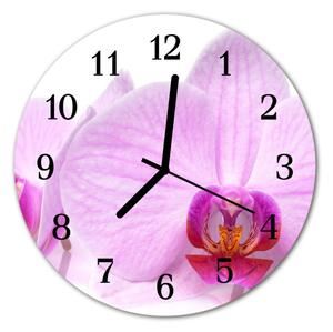 Ceas de perete din sticla rotund Orhideea flori violet