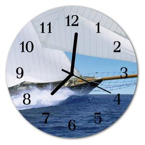 Ceas de perete din sticla rotund Vehicule Sailboat Albastru