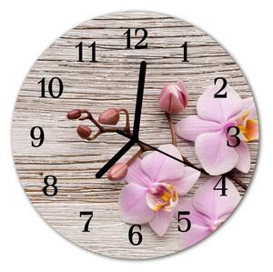 Ceas de perete din sticla rotund Orhideea flori violet