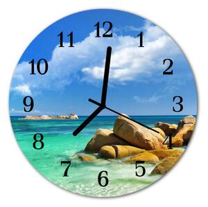 Ceas de perete din sticla rotund Sea Blue Sea