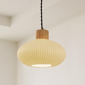Lampă suspendată Lindby Paulie, Ø 23 cm, ceramică, lemn, alb