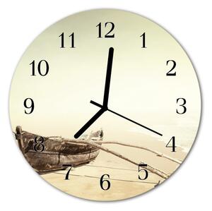 Ceas de perete din sticla rotund Boat Vehicule Brown