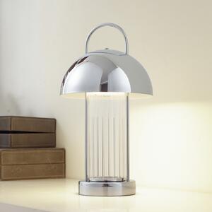 Lindby Lampă de masă LED reîncărcabilă Mareli, crom, metal, Ø 18 cm