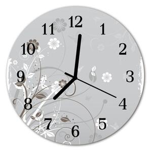Ceas de perete din sticla rotund Flori Flori Gray