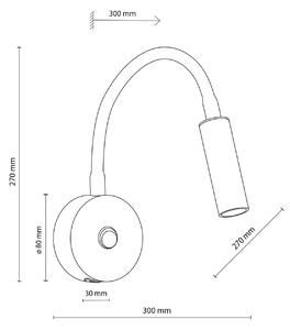 Lagos USB aplică de perete, negru / auriu, 27 cm, lampă de lectură, G9