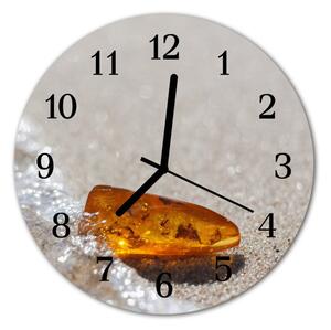 Ceas de perete din sticla rotund Amber de aur