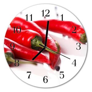 Ceas de perete din sticla rotund Chillies Food and Drinks Red
